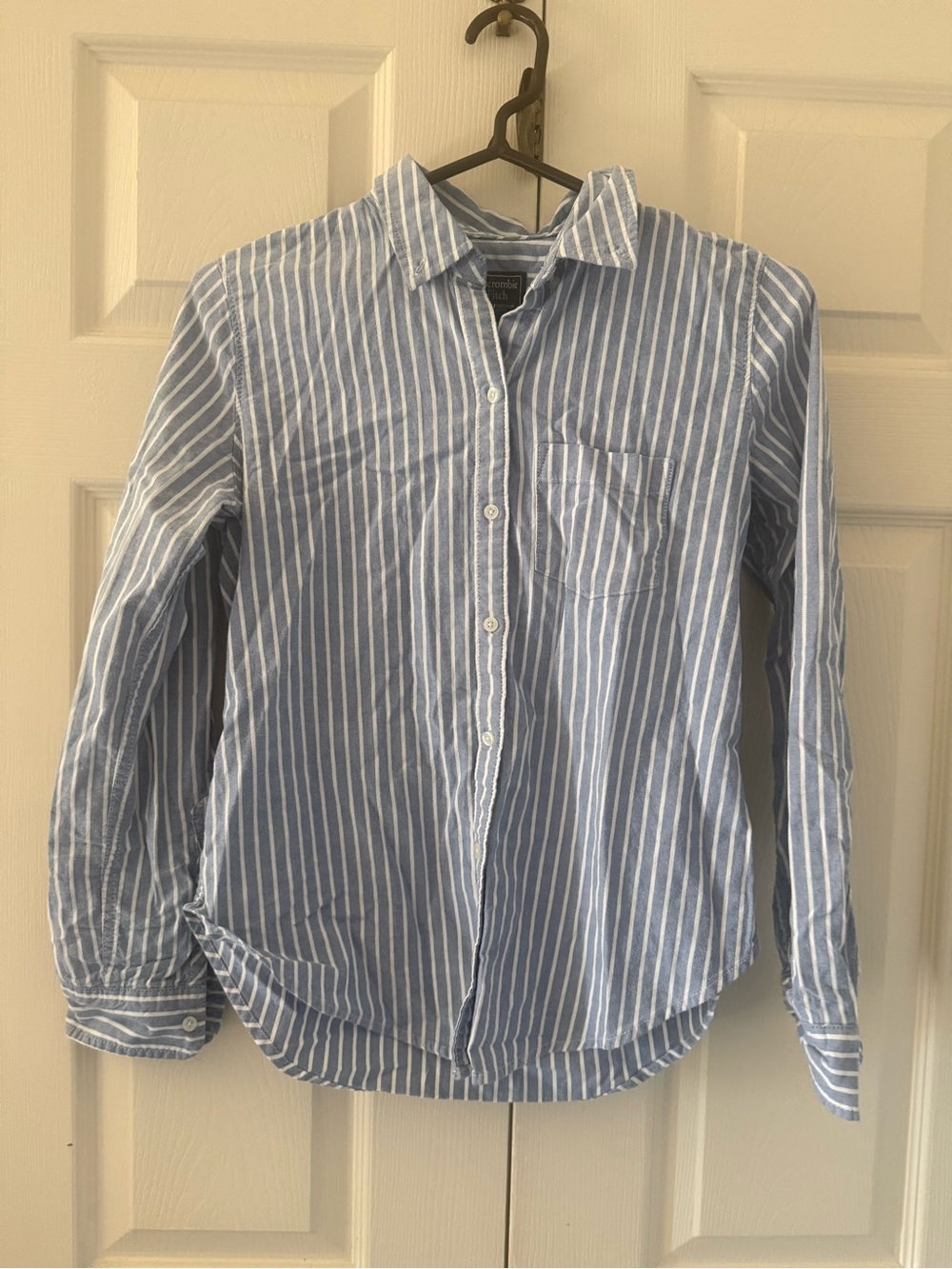 Abercrombie & Fitch Light Blue and White Vertical Stripe Button-Down Shirt